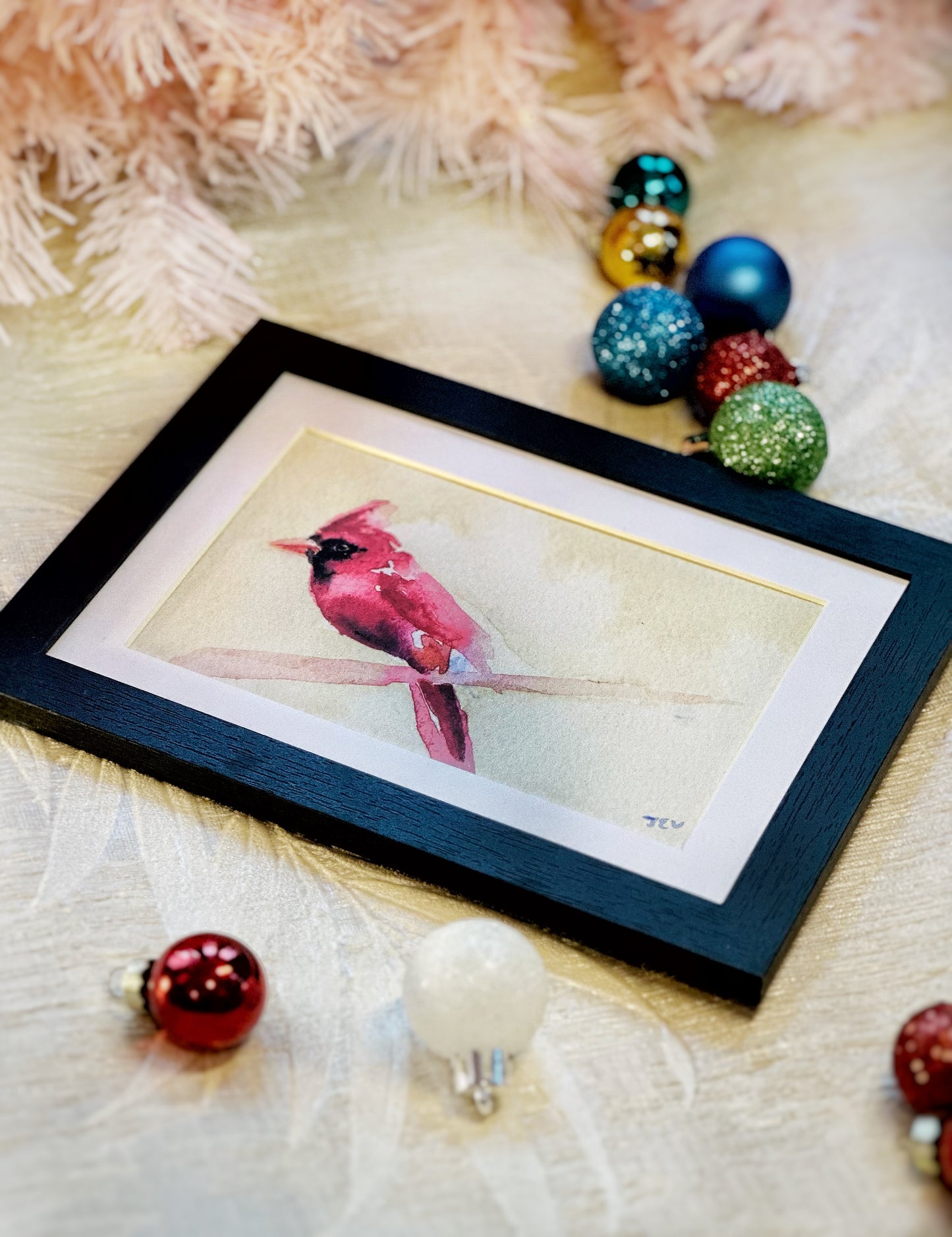 Framed Cardinal Watercolor Art Print