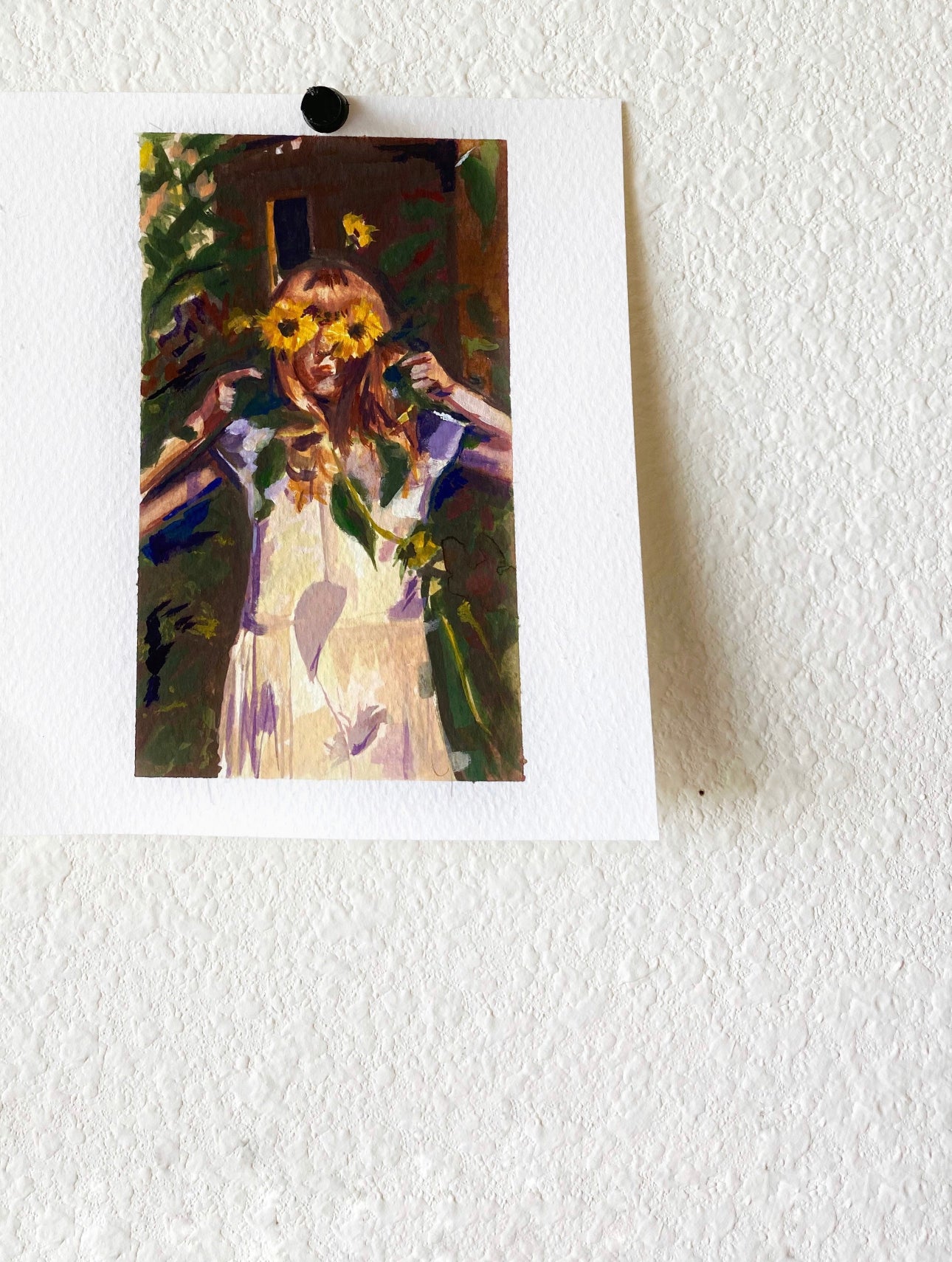 Sunflower Girl Gouache Painting Print