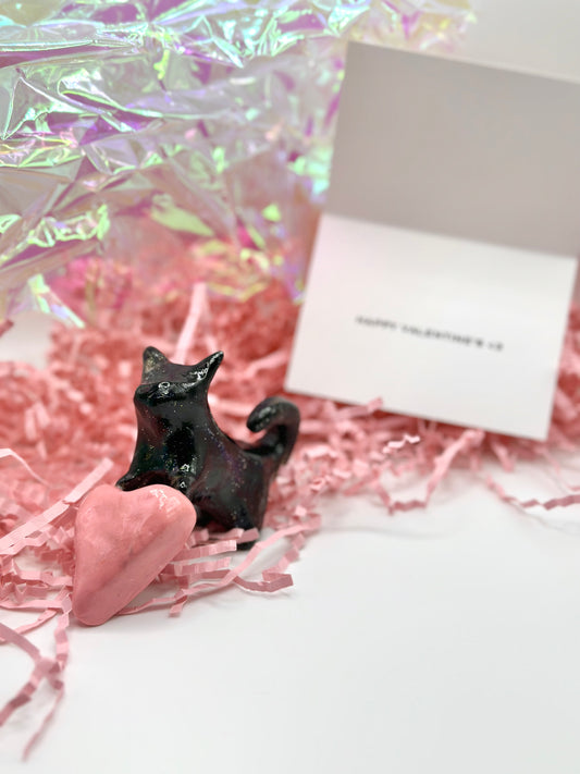 Black Cat Pink Heart