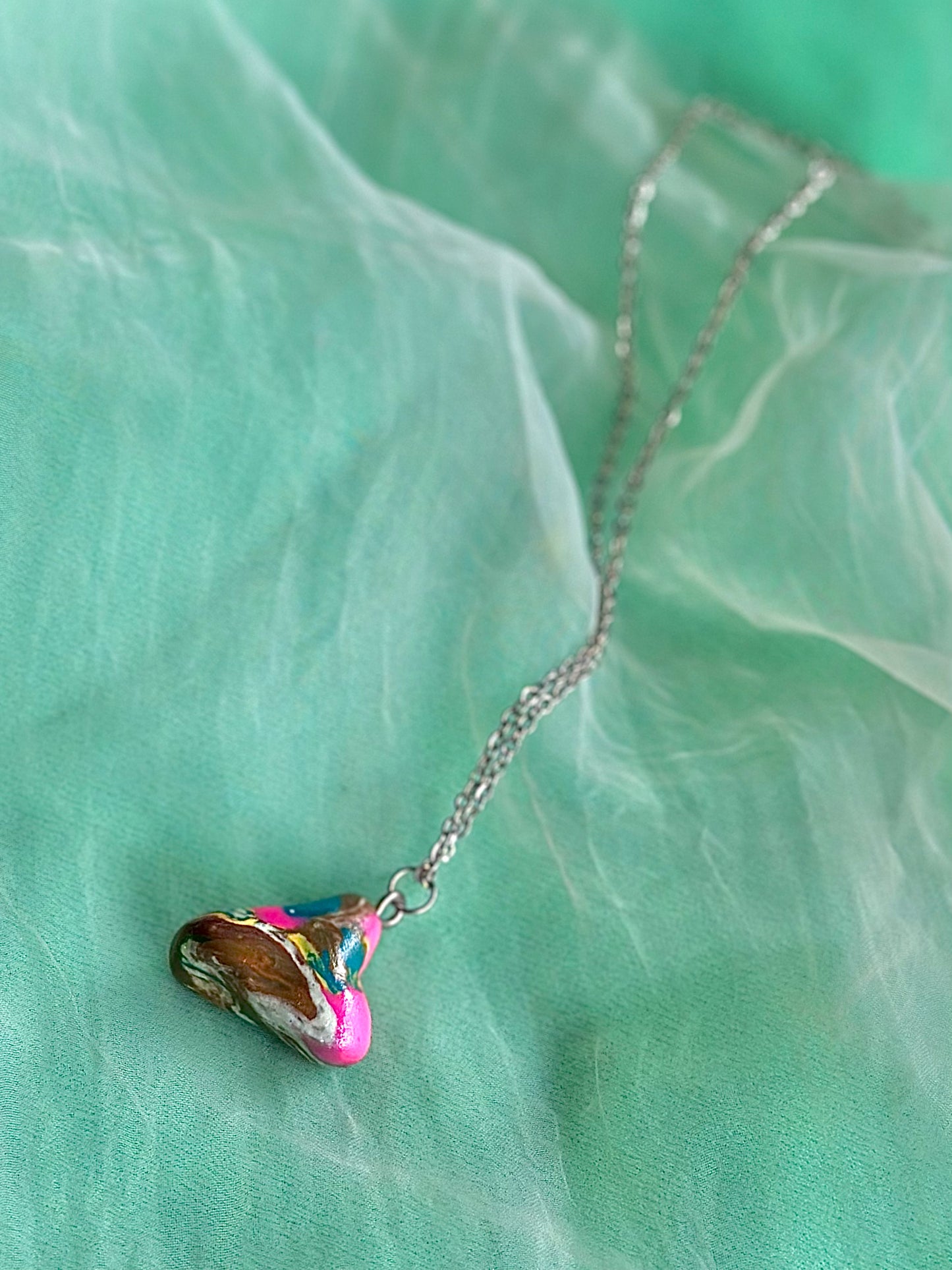 Bubblegum Stripe Multicolored Heart Necklace