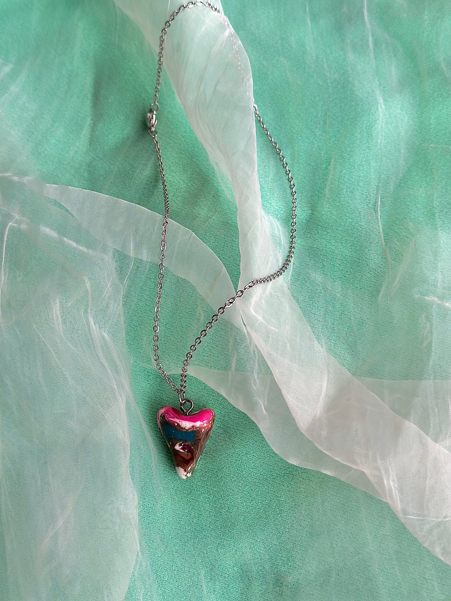 Pink Top Multicolored Heart Necklace