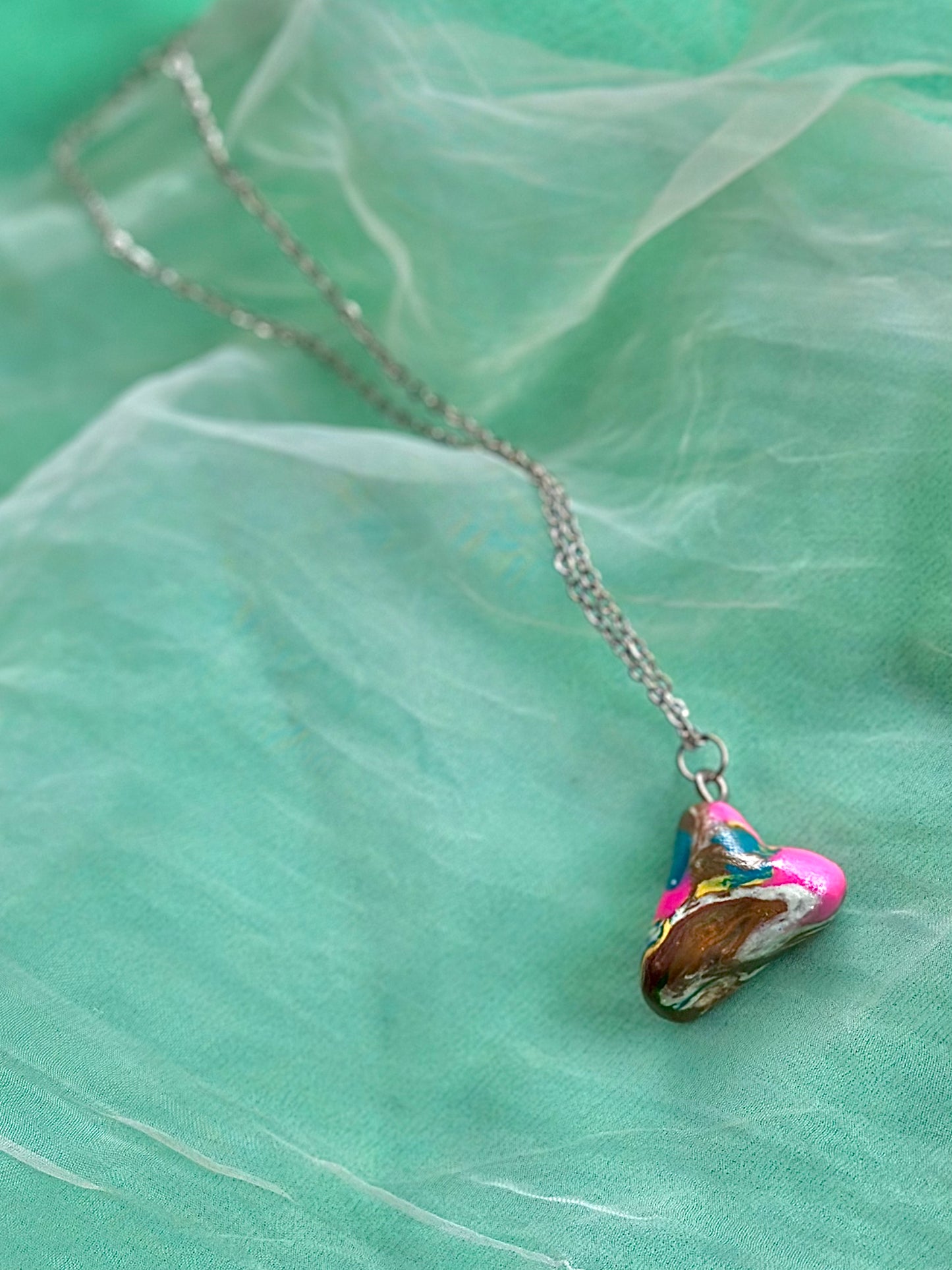 Bubblegum Stripe Multicolored Heart Necklace